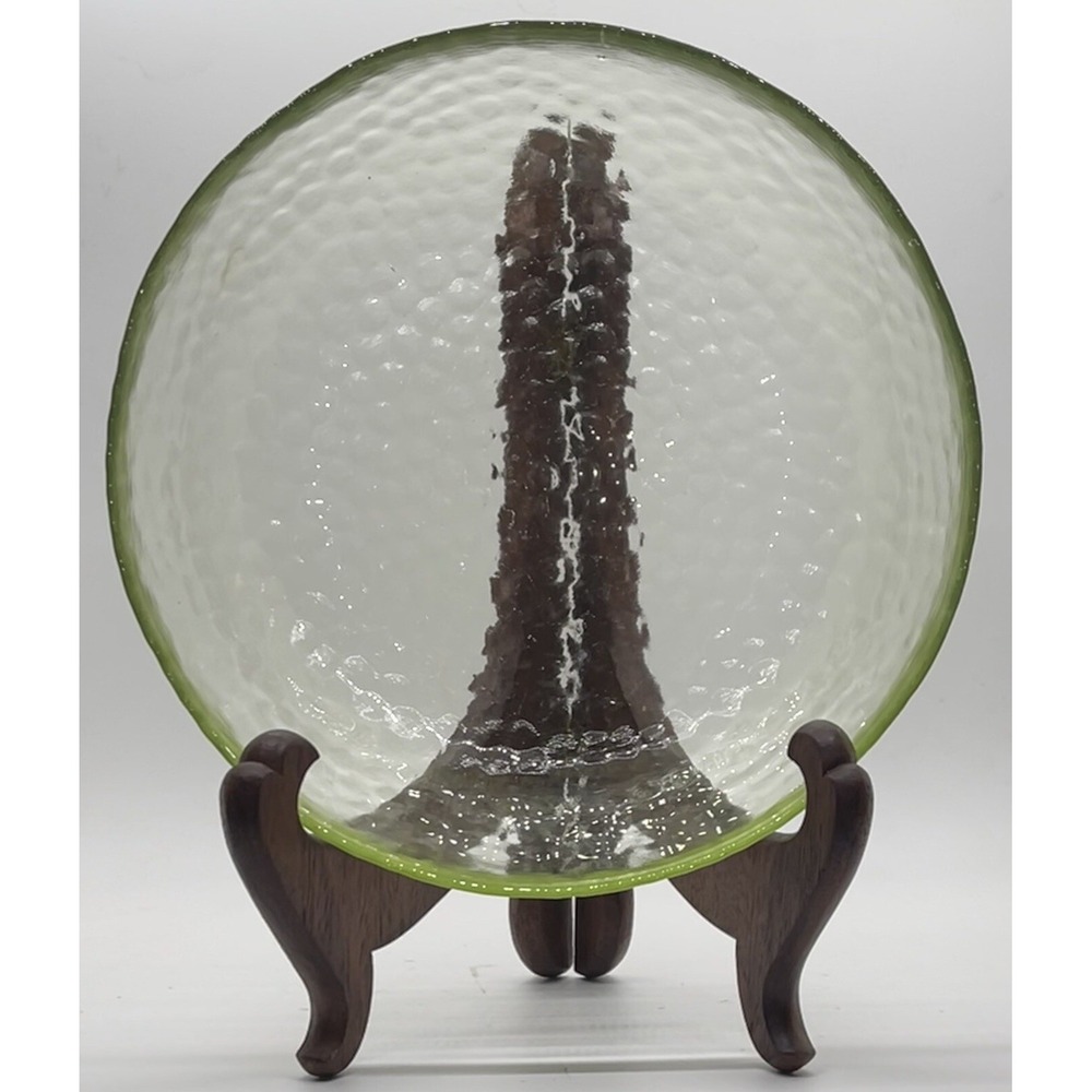 Artistic Akcam Turkish Green Clear Recycled Glass Bubble Textured Bowl 8" Deco